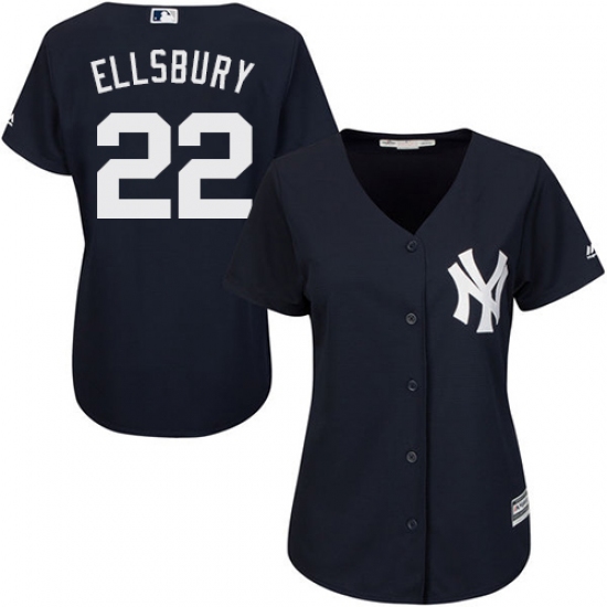 Women's Majestic New York Yankees 22 Jacoby Ellsbury Authentic Navy Blue Alternate MLB Jersey
