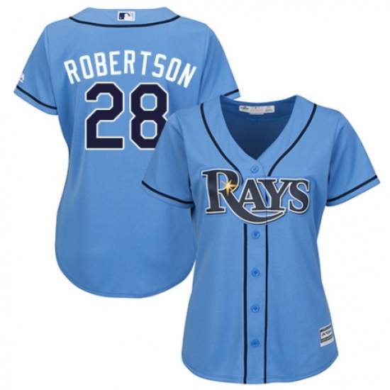 Women's Majestic Tampa Bay Rays 28 Daniel Robertson Authentic Light Blue Alternate 2 Cool Base MLB Jersey