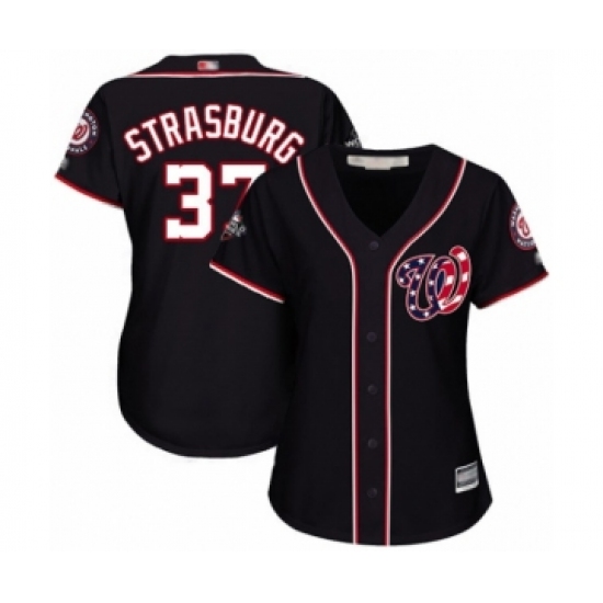 Women's Washington Nationals 37 Stephen Strasburg Authentic Navy Blue Alternate 2 Cool Base 2019 World Series Bound Baseball Jersey