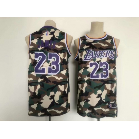 Men's Los Angeles Lakers 23 LeBron James Swingman Camo Collection Jersey