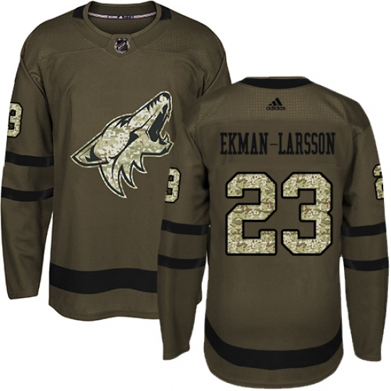 Men's Adidas Arizona Coyotes 23 Oliver Ekman-Larsson Authentic Green Salute to Service NHL Jersey