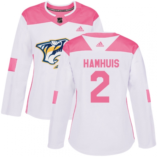 Women's Adidas Nashville Predators 2 Dan Hamhuis Authentic White Pink Fashion NHL Jersey