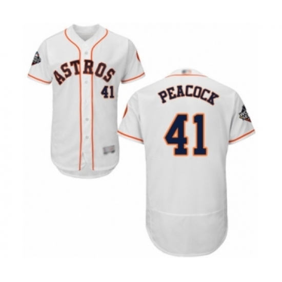 Men's Houston Astros 41 Brad Peacock White Home Flex Base Authentic Collection 2019 World Series Bound Baseball Jersey