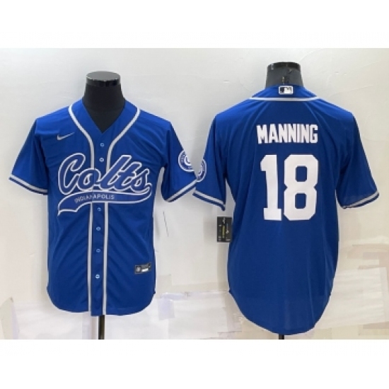 Men's Indianapolis Colts 18 Peyton Manning Blue Stitched MLB Cool Base Nike Baseball Jersey