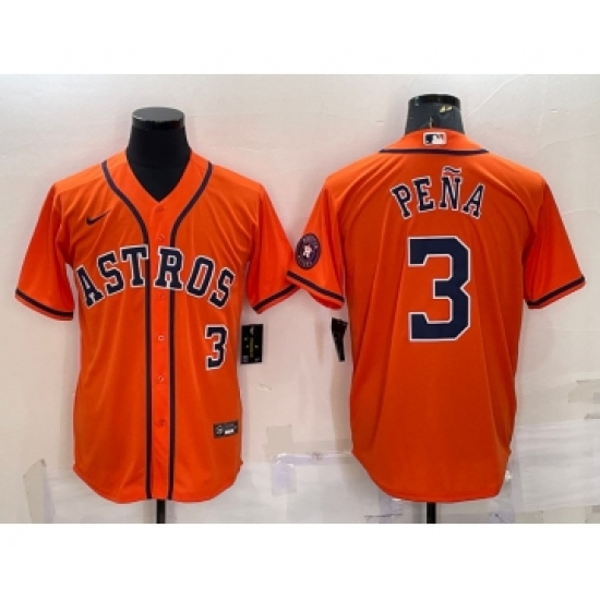 Men's Houston Astros 3 Jeremy Pena Number Orange With Patch Stitched MLB Cool Base Nike Jersey