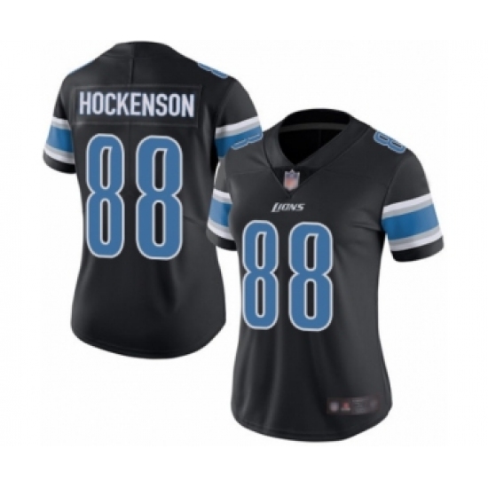 Women's Detroit Lions 88 T.J. Hockenson Limited Black Rush Vapor Untouchable Football Jersey