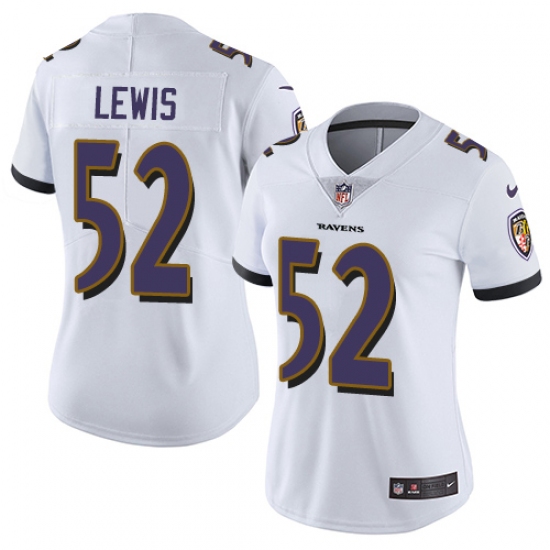 Women's Nike Baltimore Ravens 52 Ray Lewis White Vapor Untouchable Limited Player NFL Jersey