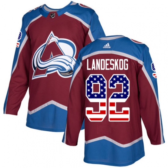 Men's Adidas Colorado Avalanche 92 Gabriel Landeskog Authentic Burgundy Red USA Flag Fashion NHL Jersey