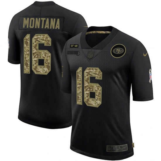 Men's San Francisco 49ers 16 Joe Montana Camo 2020 Salute To Service Limited Jersey