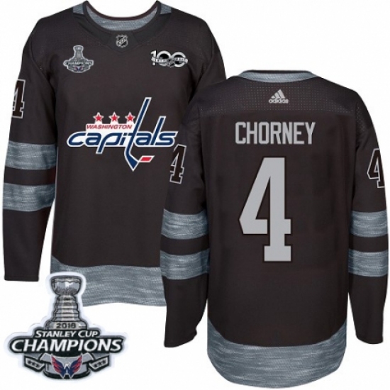 Men's Adidas Washington Capitals 4 Taylor Chorney Authentic Black 1917-2017 100th Anniversary 2018 Stanley Cup Final Champions NHL Jersey