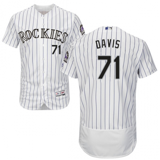 Men's Majestic Colorado Rockies 71 Wade Davis White Home Flex Base Authentic Collection MLB Jersey