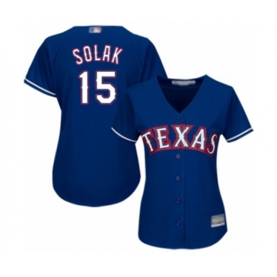 Women's Texas Rangers 15 Nick Solak Authentic Royal Blue Alternate 2 Cool Base Baseball Player Jersey