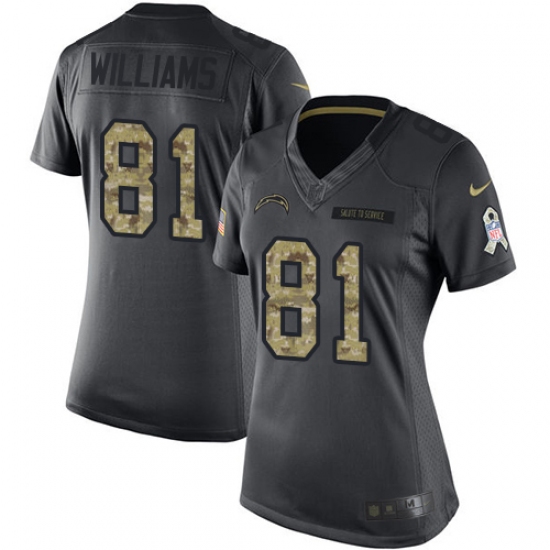 Women's Nike Los Angeles Chargers 81 Mike Williams Limited Black 2016 Salute to Service NFL Jersey