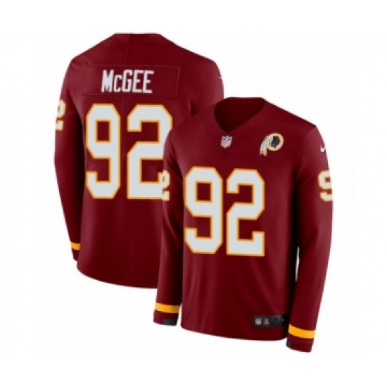 Youth Nike Washington Redskins 92 Stacy McGee Limited Burgundy Therma Long Sleeve NFL Jersey