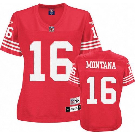 Reebok San Francisco 49ers 16 Joe Montana Red Women's Throwback Team Color Replica NFL Jersey