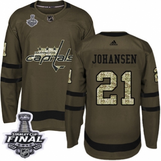 Youth Adidas Washington Capitals 21 Lucas Johansen Authentic Green Salute to Service 2018 Stanley Cup Final NHL Jersey