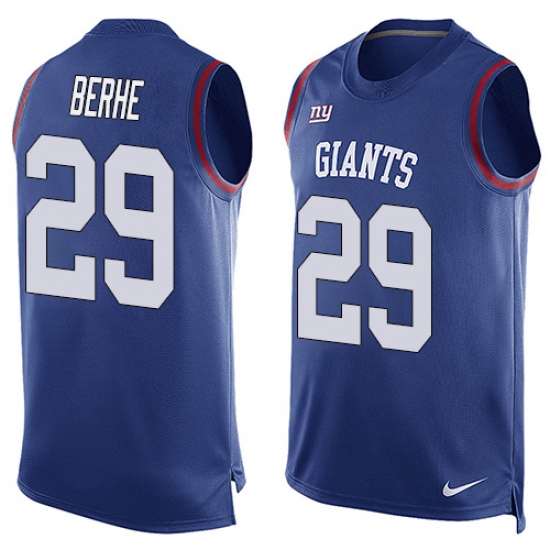 Men's Nike New York Giants 29 Nat Berhe Limited Royal Blue Player Name & Number Tank Top NFL Jersey