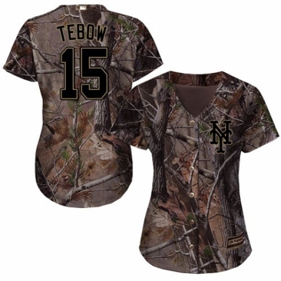 Women's Majestic New York Mets 15 Tim Tebow Authentic Camo Realtree Collection Flex Base MLB Jersey