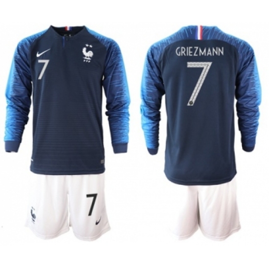 France 7 Griezmann Home Long Sleeves Soccer Country Jersey