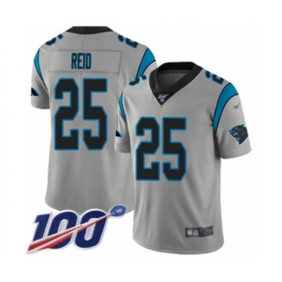 Men's Carolina Panthers 25 Eric Reid Silver Inverted Legend Limited 100th Season Football Jersey