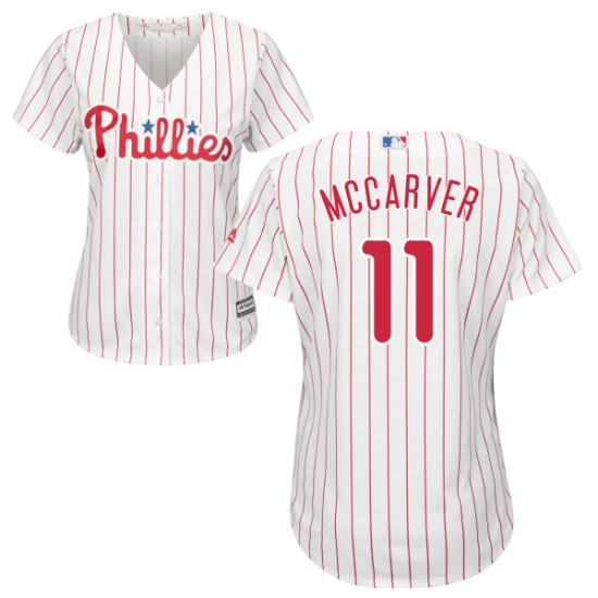 Women's Majestic Philadelphia Phillies 11 Tim McCarver Authentic White/Red Strip Home Cool Base MLB Jersey