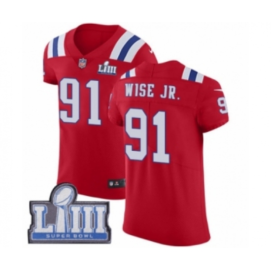 Men's Nike New England Patriots 91 Deatrich Wise Jr Red Alternate Vapor Untouchable Elite Player Super Bowl LIII Bound NFL Jersey
