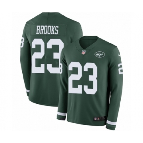 Men's Nike New York Jets 23 Terrence Brooks Limited Green Therma Long Sleeve NFL Jersey