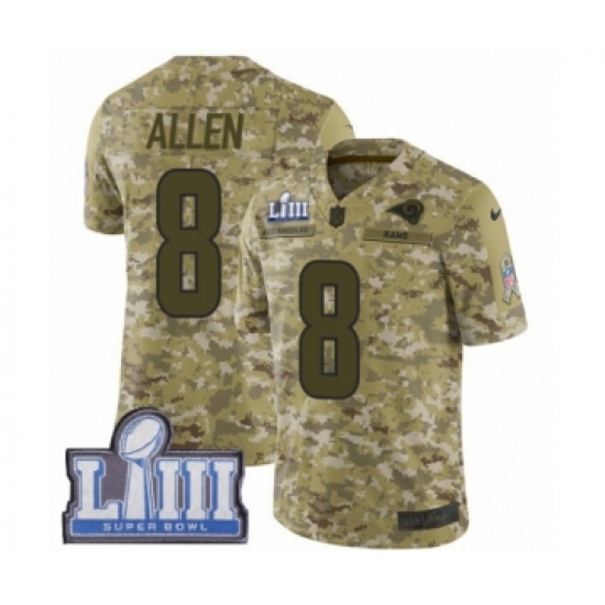 Men's Nike Los Angeles Rams 8 Brandon Allen Limited Camo 2018 Salute to Service Super Bowl LIII Bound NFL Jersey