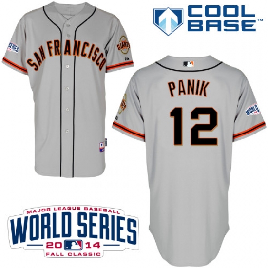 Men's Majestic San Francisco Giants 12 Joe Panik Replica Grey Road Cool Base w/2014 World Series Patch MLB Jersey