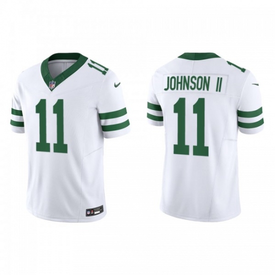 Men's Nike New York Jets 11 Jermaine Johnson II White 2023 F.U.S.E. Vapor Limited Throwback Stitched Football Jersey