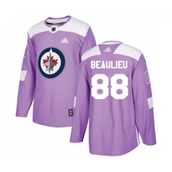 Men's Winnipeg Jets 88 Nathan Beaulieu Authentic Purple Fights Cancer Practice Hockey Jersey