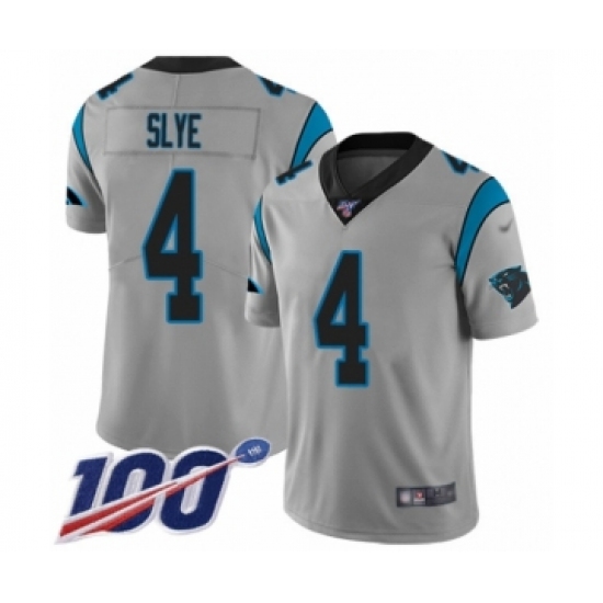 Men's Carolina Panthers 4 Joey Slye Silver Inverted Legend Limited 100th Season Football Jersey