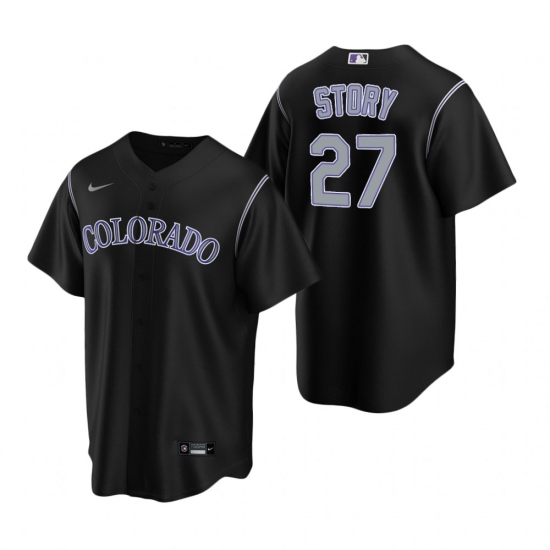 Men's Nike Colorado Rockies 27 Trevor Story Black Alternate Stitched Baseball Jersey