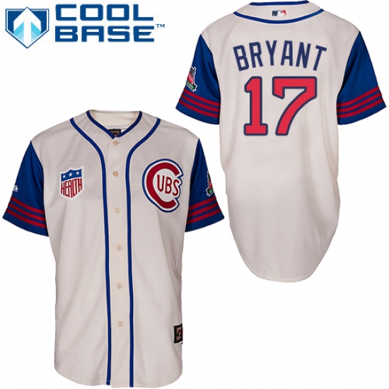 Men's Majestic Chicago Cubs 17 Kris Bryant Authentic Cream/Blue 1942 Turn Back The Clock MLB Jersey