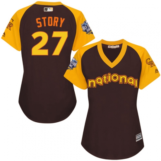 Women's Majestic Colorado Rockies 27 Trevor Story Authentic Brown 2016 All-Star National League BP Cool Base MLB Jersey