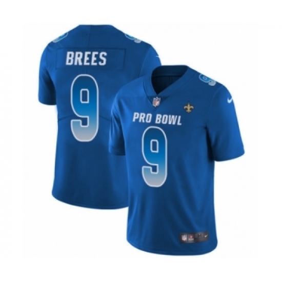 Men's Nike New Orleans Saints 9 Drew Brees Limited Royal Blue NFC 2019 Pro Bowl NFL Jersey