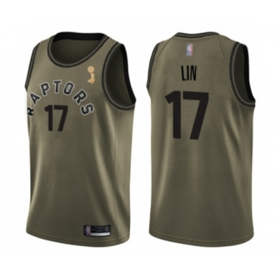 Youth Toronto Raptors 17 Jeremy Lin Swingman Green Salute to Service 2019 Basketball Finals Champions Jersey