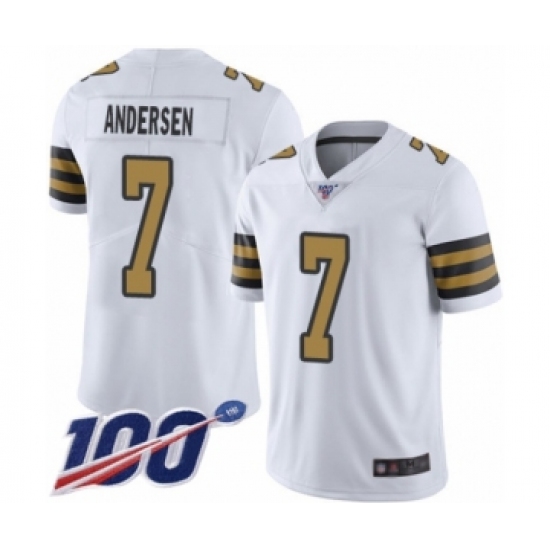 Men's New Orleans Saints 7 Morten Andersen Limited White Rush Vapor Untouchable 100th Season Football Jersey