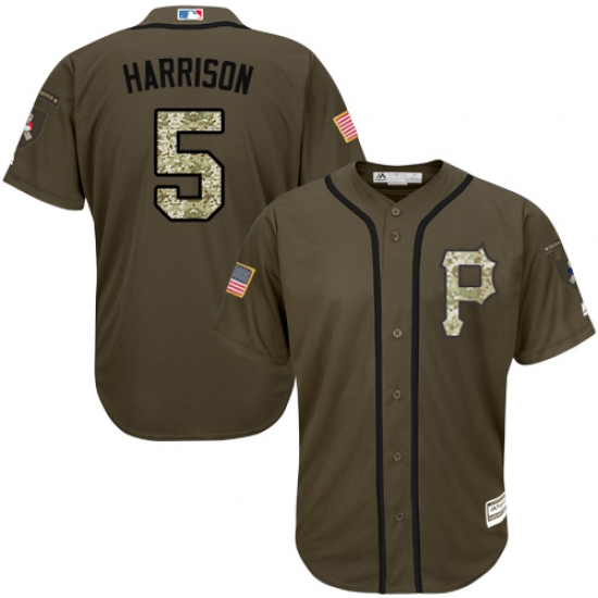 Men's Majestic Pittsburgh Pirates 5 Josh Harrison Replica Green Salute to Service MLB Jersey