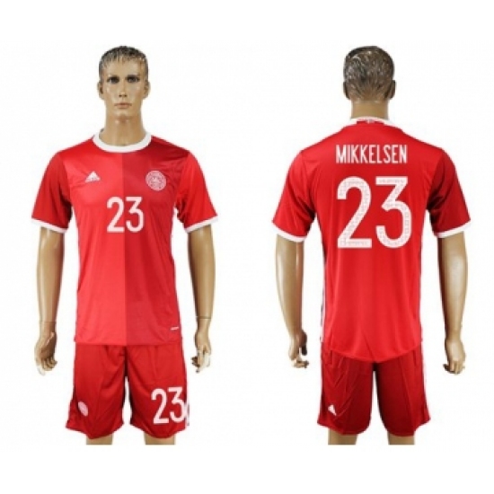 Danmark 23 Mikkelsen Red Home Soccer Country Jersey