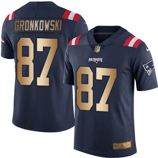 Men's Nike New England Patriots 87 Rob Gronkowski Limited Navy/Gold Rush NFL Jersey