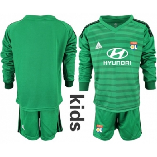 Lyon Blank Green Goalkeeper Long Sleeves Kid Soccer Club Jersey