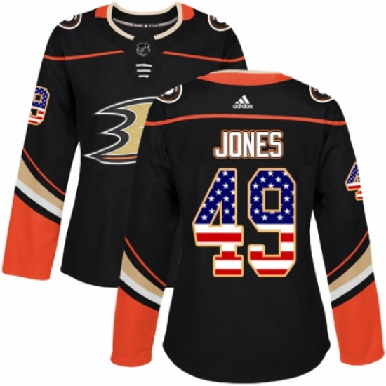 Women's Adidas Anaheim Ducks 49 Max Jones Authentic Black USA Flag Fashion NHL Jersey