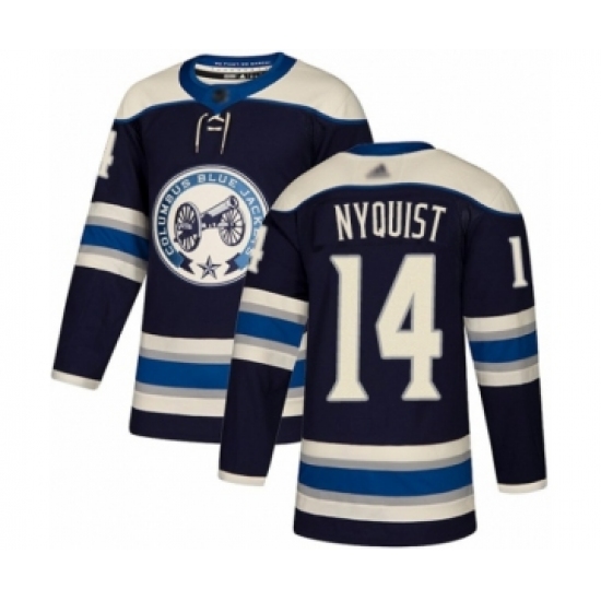 Men's Columbus Blue Jackets 14 Gustav Nyquist Authentic Navy Blue Alternate Hockey Jersey