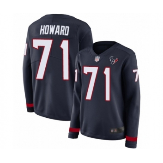 Women's Houston Texans 71 Tytus Howard Limited Navy Blue Therma Long Sleeve Football Jersey