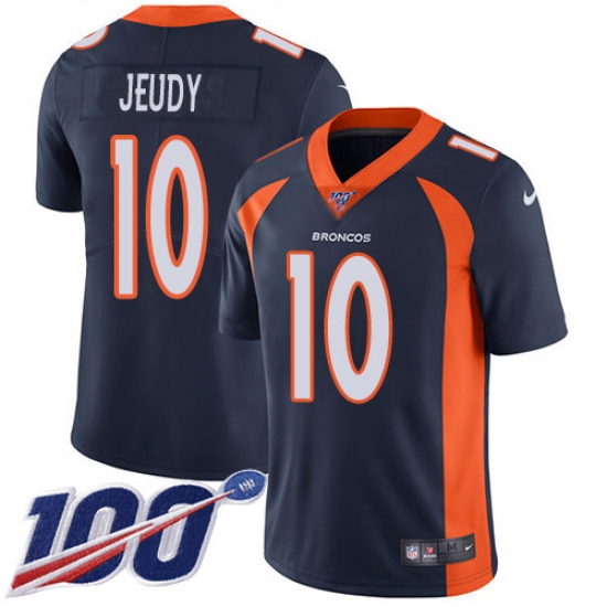 Men's Denver Broncos 10 Jerry Jeudy Navy Blue Alternate Stitched 100th Season Vapor Untouchable Limited Jersey