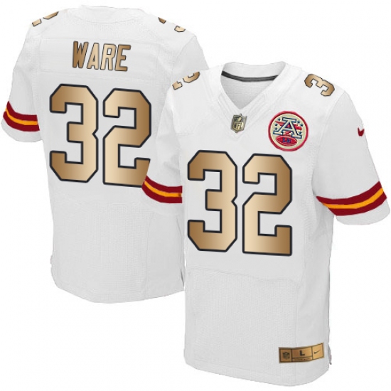 Men's Nike Kansas City Chiefs 32 Spencer Ware Elite White/Gold NFL Jersey
