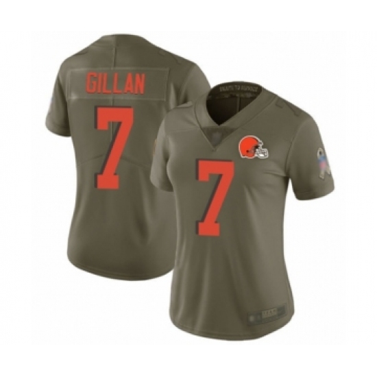 Women's Cleveland Browns 7 Jamie Gillan Limited Olive 2017 Salute to Service Football Jersey