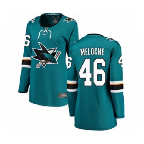 Women's San Jose Sharks 46 Nicolas Meloche Fanatics Branded Teal Green Home Breakaway Hockey Jersey