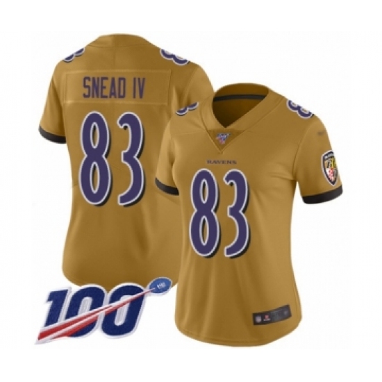 Women's Baltimore Ravens 83 Willie Snead IV Limited Gold Inverted Legend 100th Season Football Jersey
